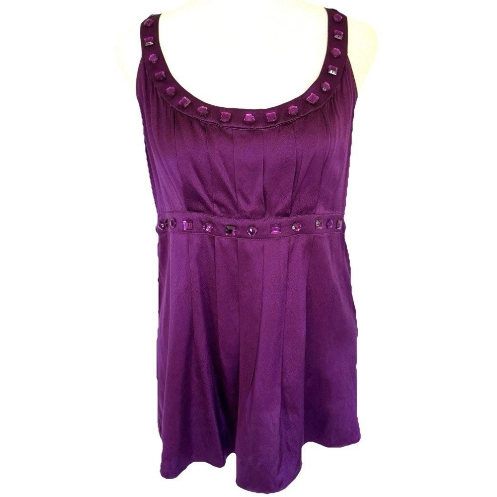 Purple Silk Y2K Babydoll Top Womens S Indie Glam Rhinestone Jeweled Going Out